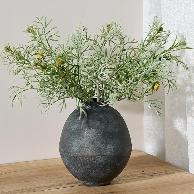PORCER Ceramic Flower Vase, 6.22 Inch Rustic Farmhouse Vase Home Decor, Handcrafted Vintage Pottery Vase, Small Terracotta Vases for Living Room, Table, Shelf, Fireplace - Black Bronze