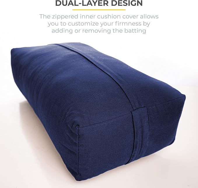 Extra Firm Large Yoga Bolster, 24" x 12" x 6" Cinched OR Zippered Yoga Pillow, Rectangular Cotton Cushion With Removable Cover for Studios, 1 Pack or 2 Pack