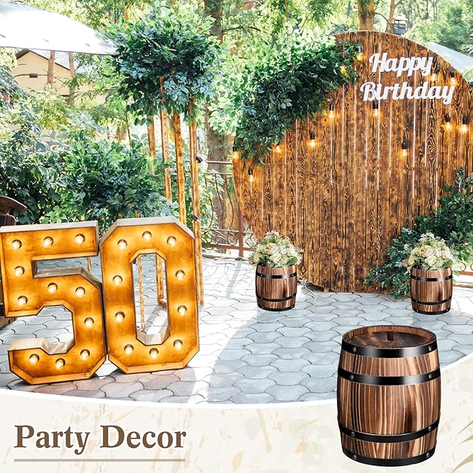 GlikCeil 6 Pcs Wood Wine Barrel Vase Vintage Flower Vase Container Rustic Barrel Planter for Wedding Reception Table Decoration Home Indoor Outdoor Garden Kitchen Party (8 x 6.5 Inch)