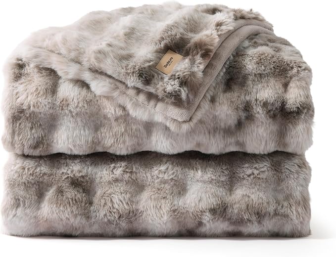 Bedsure GentleSoft Bubble Faux Fur King Size Blanket for Bed, Fluffy Fuzzy King Blanket for Winter, Soft Cozy Faux Fur Bedding Thick Warm Plush Decor for Bedroom, Tie-dye Brown, 104x90