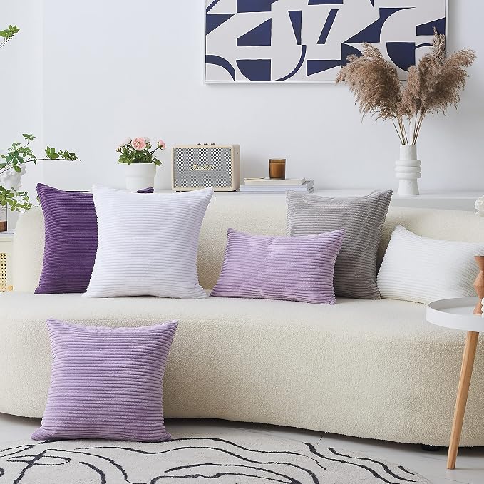 Home Brilliant Rectangle Pillow Cover Rctangle Purple Throw Pillow Solid Striped Velvet Lumber Decorative Pillowcase for Living Room, Lavender 12x20 inches(30x50 cm)
