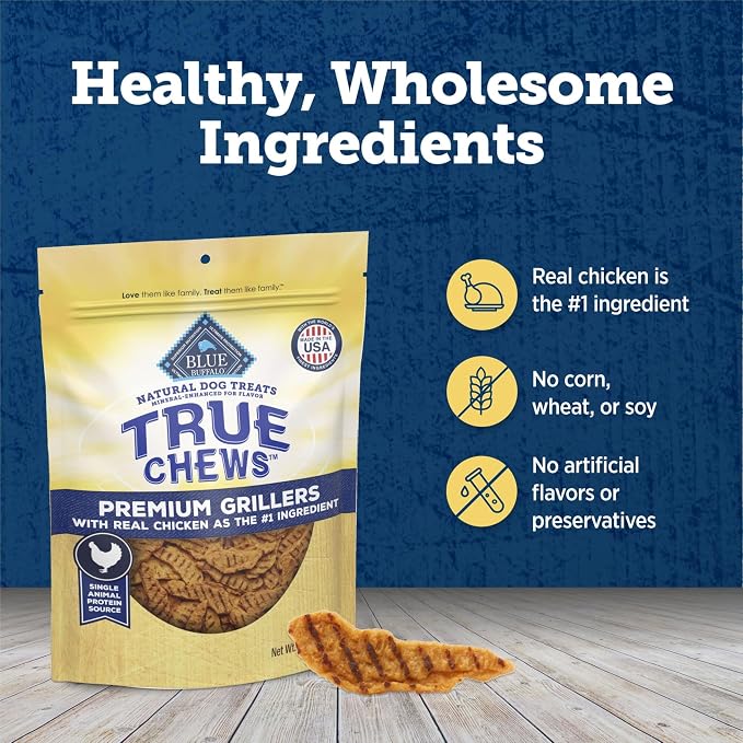 Blue Buffalo True Chews Premium Grillers Chicken Dog Treats, 12 oz | Real Chicken First, Tender & Tasty, Made in the USA, No Artificial Preservatives