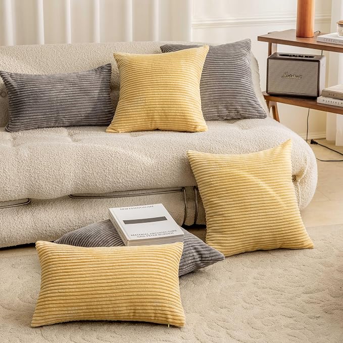 Home Brilliant Square Throw Pillow Cover 24x24 Solid Striped Corduroy Pllowcase Super Soft Plush Velvet Cushion Cover for Chair Couch Patio Furniture, 24 x 24 inch (60cm), Ash Grey