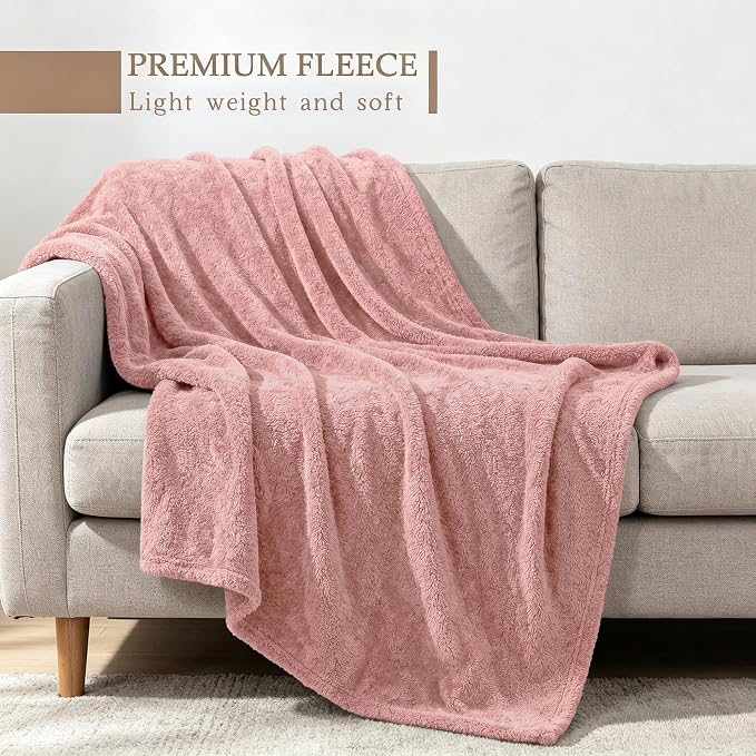 Exclusivo Mezcla Fleece Throw Blanket for Couch and Sofa, 50" x 60" | Super Soft and Cozy Fluffy Blanket for Women, Lightweight and Fuzzy Throw for Home Decor, All Season, Pink