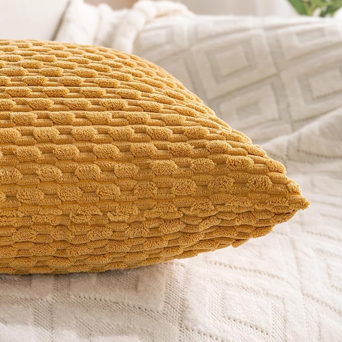 Set of 4 Mustard Yellow Decorative Throw Pillow Covers 20x20 Inch Corduroy Pillow Covers for Bed Couch Sofa Living Room Soft Square Cushion Cases