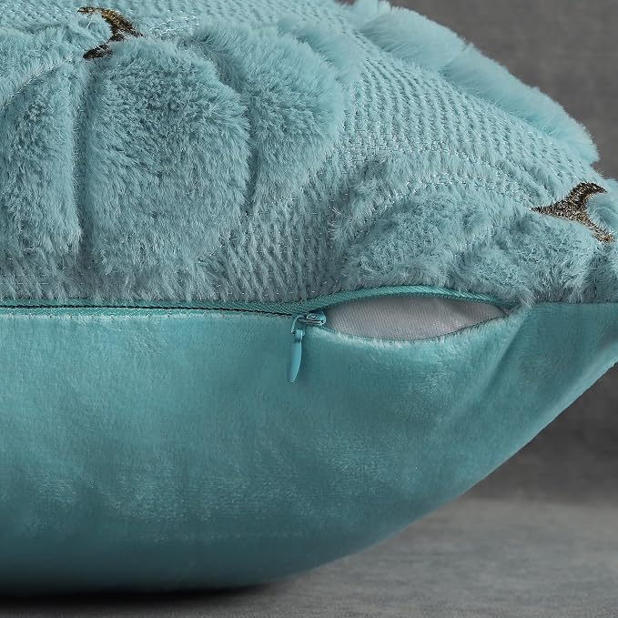 Fall Pumpkins Decorative Pillow Covers 20x20 Set of 2, Light Blue Soft Plush Faux Fur Wool Farmhouse Throw Cushion Cases for Autumn Thanksgiving Holiday Home Decorations