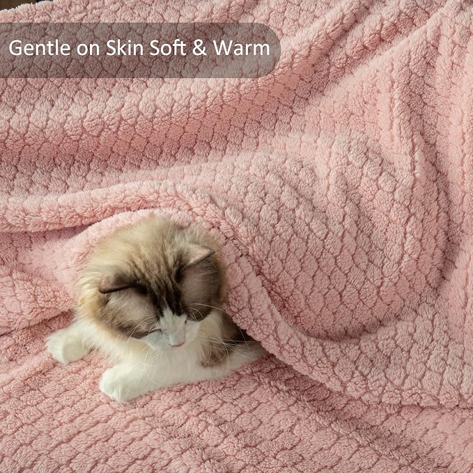 Exclusivo Mezcla Soft Fleece Twin Size Blanket for Bed, Pink | Jacquard Lightweight Cozy Bed Blanket, Breathable Decorative Fuzzy Textured All Season Use, 60x80 Inches