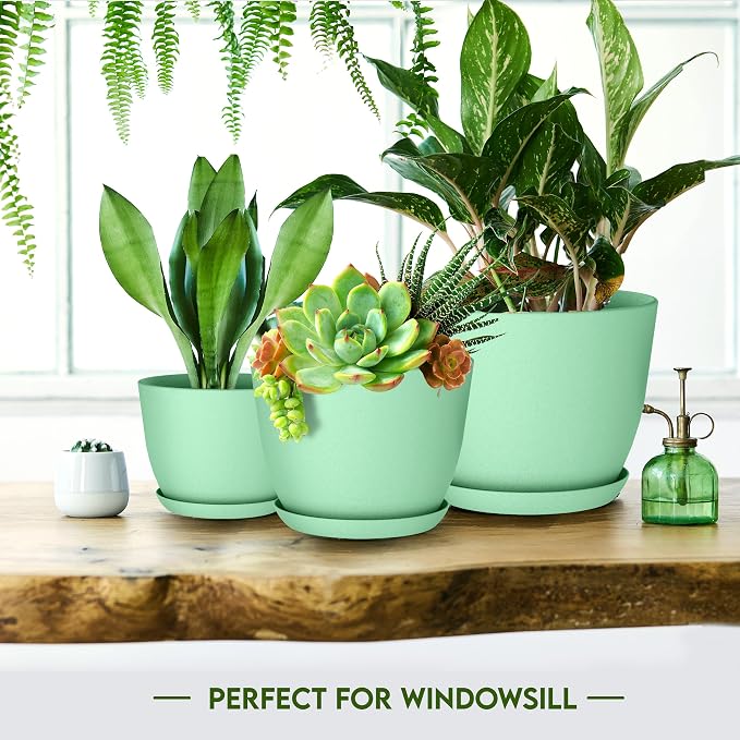 Utopia Home - Plant Pots Indoor with Drainage - 7/6.6/6/5.3/4.8 Inches Home Decor Flower Pots for Indoor Planter - Pack of 5 Plastic Planters for Indoor Plants, Cactus, Succulents Pot - Mint | Drainage holes included Multiple sizes 7/6.6/6/5.3/4.8 In I...