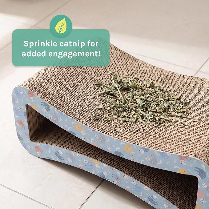Kitty City Corrugate Cat Scratcher Lounger - Cardboard Cat Scratcher Bed, Horizontal Kitty Couch Scratch Pad, Durable Play for Indoor Cats & Kittens - Cats in Pajamas Print, 21" x 12"