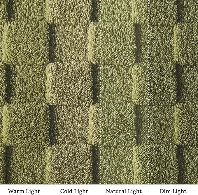Exclusivo Mezcla 3D Checkered Fleece Twin Blanket for Bed, Olive Green | Super Soft and Cozy Fluffy Bed Blanket, Cute Fuzzy Blanket for Teens Back to School, Dorm Essentials, All Season, 60"x80"