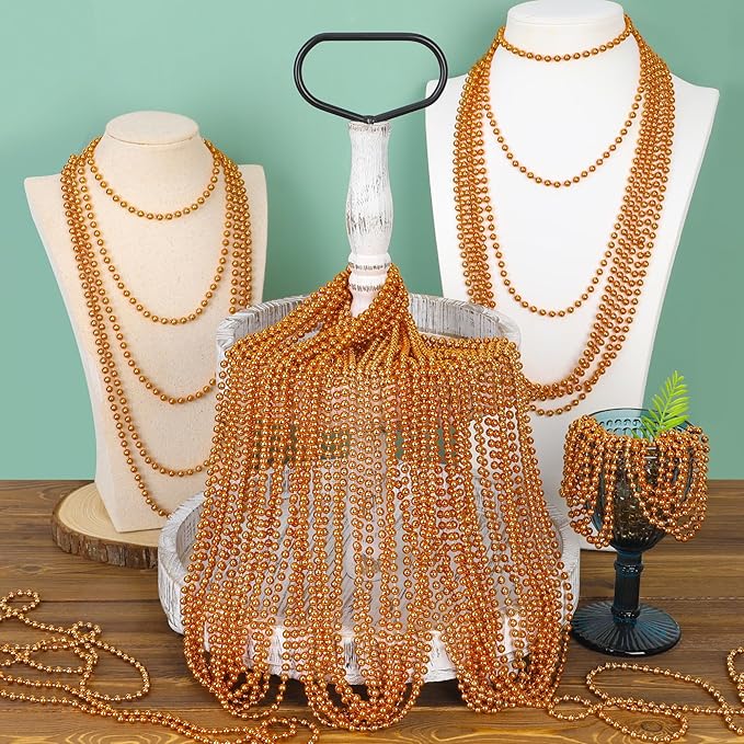30PCS Orange Bead Necklace, 6mm Bead Necklaces Party Favors, 33" Mardi Gras Beads Party Parade Accessories, Festival Party Supplies for Halloween Wedding Holiday Celebrations Decorations