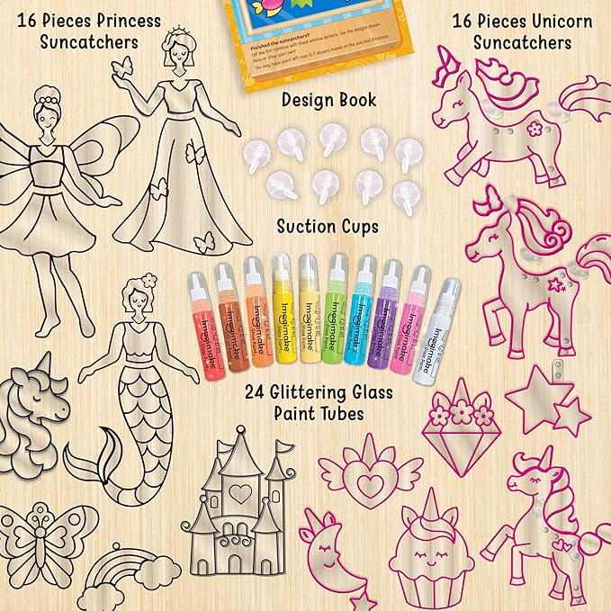 Imagimake Window Art Princess & Unicorn | Suncatcher Kit | Princess & Unicorn Toys for Girls Age 5-8 | Craft Kits for Ages 8-12 | Christmas Activities for Kids | Christmas Gifts for Girls Ages 5,6,7,8