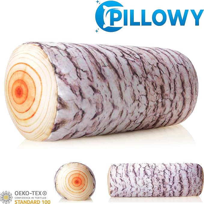 PILLOWY Microbead Log Roll Pillow - Bolster Tube Pillow Cushion Perfect Therapy Pillow - Airy Squishy Soft Bead Bag Bed Room Decoration, Neck Pillow Back Head Body Support, 14" X 8", Timber