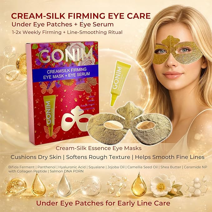 GONIM Eye Patches Collagen Under Eye Patches with Eye Serum, Retinol PDRN Eye Masks for Puffy Eyes and Dark Circles, Anti Aging Cream-Silk Texture Under Eye Mask, Gifts for Women, Hydrating 8 pcs