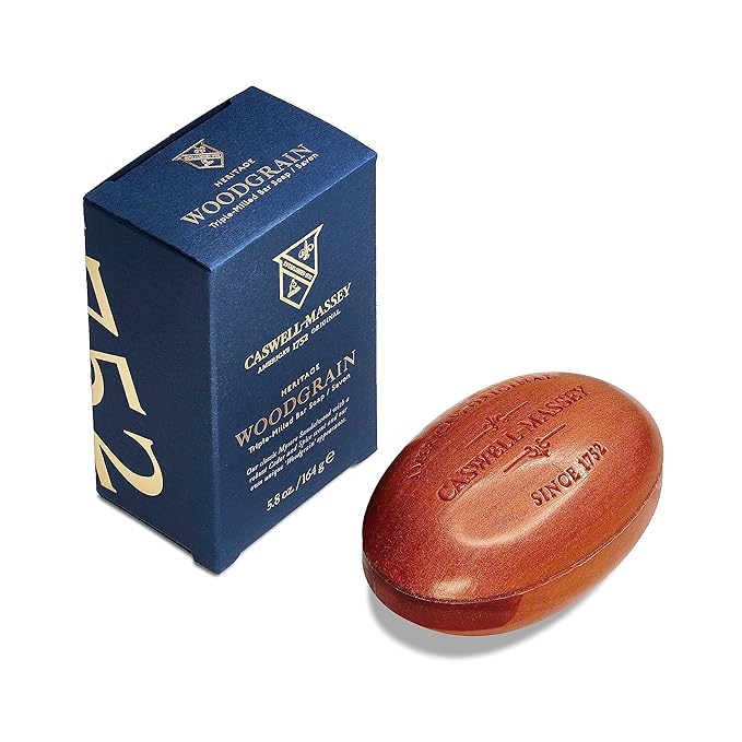 Caswell-Massey Woodgrain Sandalwood Natural Bar Soap for Men & Women, Moisturizing Body Soap Bar for All Skin Types, Made with Essential Oils & Plant-Based Formula for Soft Skin, Made in USA, 5.8 oz