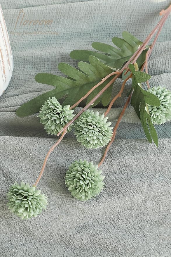5pcs Sage Green Faux Silk Mums Artificial Flowers, Bulk Fake Small Mini Chrysanthemums with Stems for DIY Wedding Centerpieces Floral Arrangements Vase Fillers Home Decorations