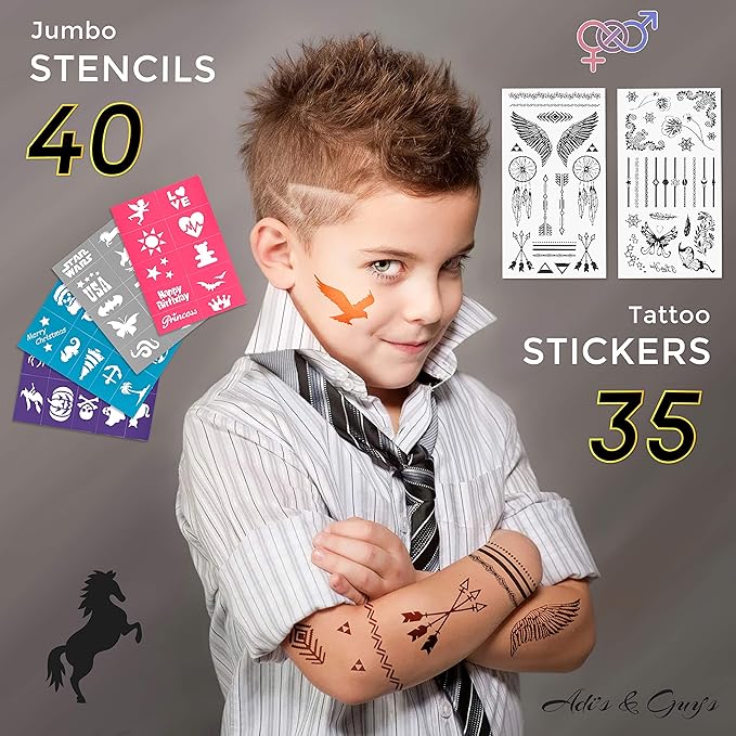 Face Paint Kit for Kids – 20 Washable Colors, Guaranteed Stain-Free, Paints 60+ Faces, Hair Chalk, Glitter, Brushes, Stencils, Non-Toxic, Perfect for Birthdays, Halloween, Parties