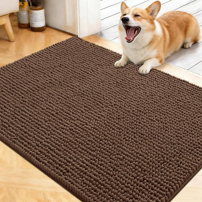OLANLY Dog Door Mat for Muddy Paws 40x32, Extra Absorbent Chenille Mud Mat | Mocha, Absorbs Moisture and Dirt, Non-Slip Machine Washable Doormat, Quick-Drying Indoor Entryway Floor Mat for Dogs