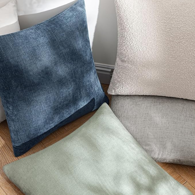 MIULEE Textured Chenille Throw Pillow Covers 18x18 Inch Dark Grey Blue | Pack of 2 Decorative Soft Throw Pillows, Solid Textured Cushion Covers, Modern Home Decor for Couch Sofa Bedroom Living Room