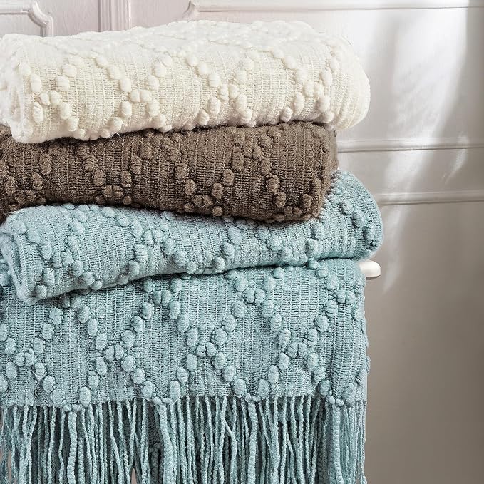 BOURINA Brown Throw Blanket 50 x70 Inch Jacquard Throw Knitted Blanket | Jacquard Argyle Throw Textured Solid Soft Throws and Blankets for Sofa or Bed Knitted Decorative Blanket