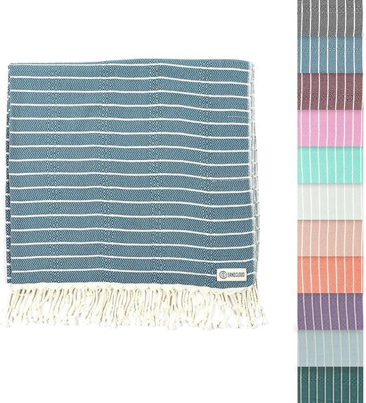 Sand Cloud Turkish Beach Towel - Sand Resistant - 100% Certified Organic Turkish Towel - Quick Dry Towel for Beach, Picnic, Blanket or Bath Towel - As Seen on Shark Tank - Gocek (Denim)