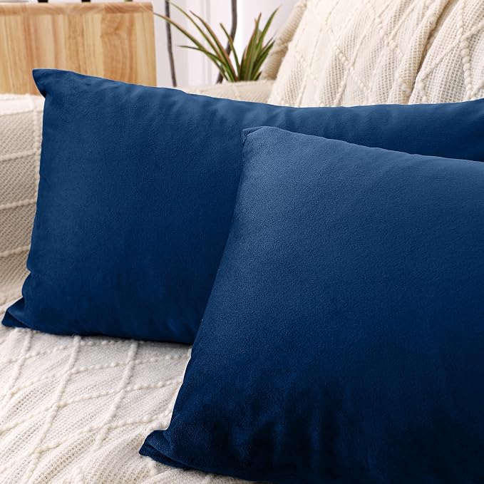 NiNi ALL Navy Blue Velvet Throw Pillow Covers 20x30 Pack of 2 Decorative | Soft Solid Boho Cushion Squar Pillow Cases for Chair Sofa Bedroom Farmhouse Living room Modern Luxury Home Decor Christmas
