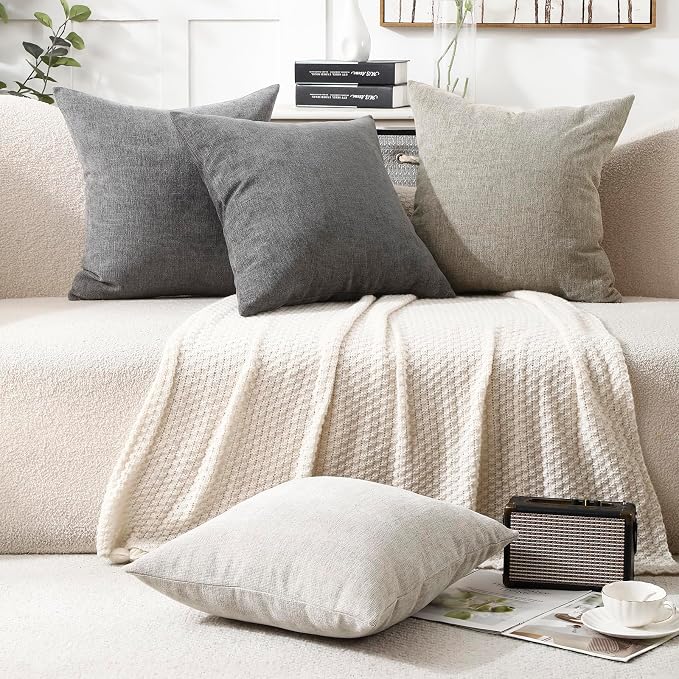 Pack of 2 Decorative Chenille Throw Pillow Covers, 16x16, Camel | Square Soft Cozy Concise Pillow Covers Modern Farmhouse Couch Cushion Cases for Sofa Bed Living Room Home Decor