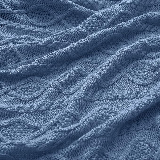 Homiest Dusty Blue Cable Knit Throw Blanket 60x80 Inch, Diamond Texture | Pure Acrylic, Lightweight & Breathable, All-Season Use, Machine Washable, Wrinkle & Fade Resistant, for Couch Bed And Sofa