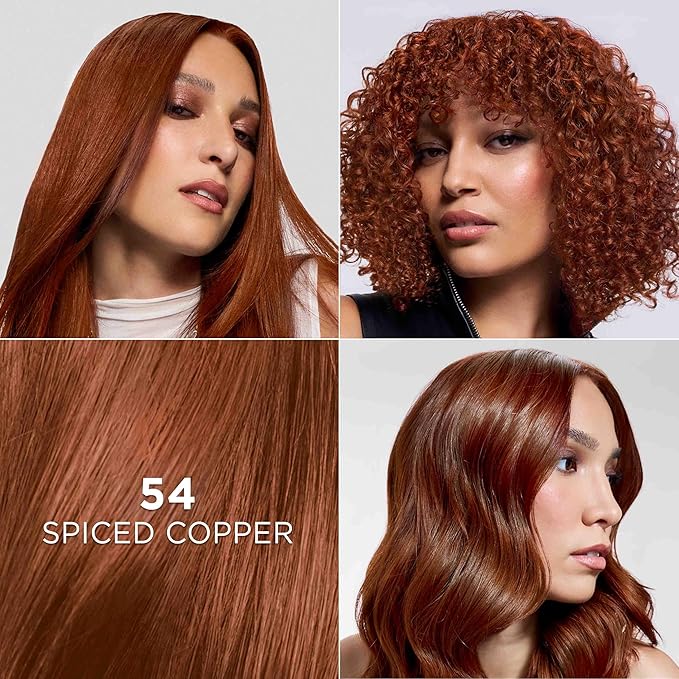 L'Oreal Paris Feria Multi-Faceted Shimmering Permanent Hair Color, High Intensity Hair Dye for 3X Highlights, 54 Spiced Copper, 1 Kit