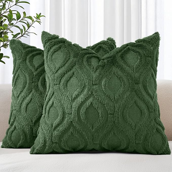 decorUhome Faux Fur Plush Forest Elf Throw Pillow Covers 26x26 Set of 2 | Plush Solid Fall Couch Pillow Covers, Accent Modern Farmhouse Neutral Decorative Soft Pillow Cases for Sofa Bed Living Room