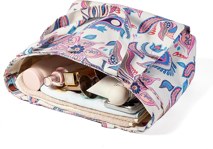 Floral Paisley Pattern Yoga Bag, Canvas Tote with Blue and Pink Design, Spacious Carrier for Yoga Mat and Accessories
