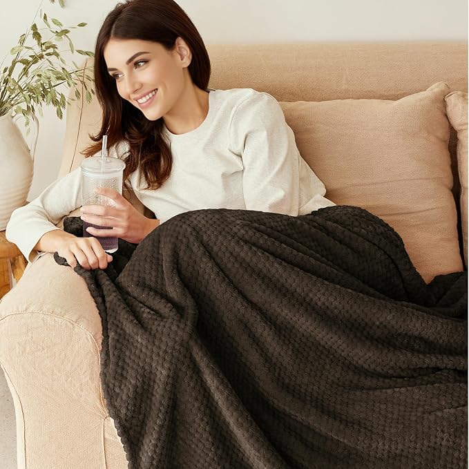 Exclusivo Mezcla Large Waffle Fleece Throw Blanket for Couch, Coffee | Lightweight Soft Blanket for Sofa, Bed, Living Room, Plush Fluffy Throw for Home Decor, Travel, All Season, 50x70 Inches