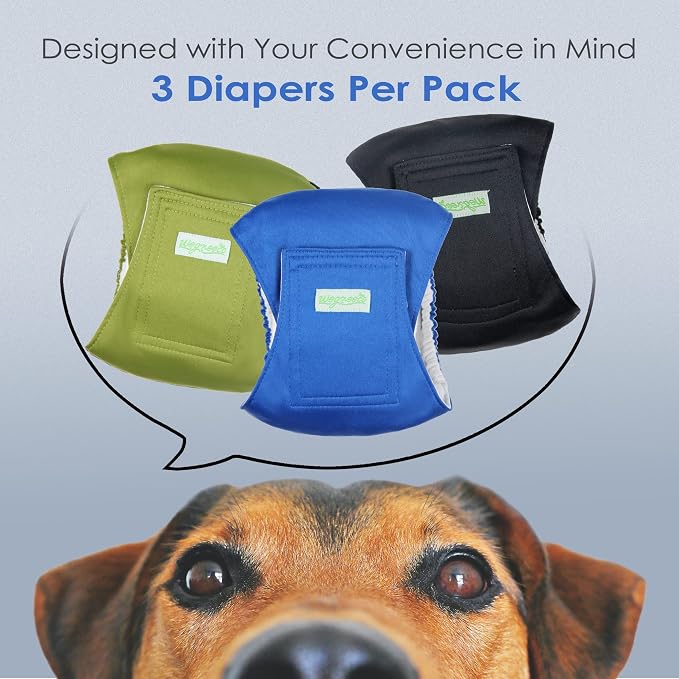 wegreeco Washable Dog Diapers - Washable Male Dog Belly Wrap - Pack of 3 - (Black,Blue,Olive,X-Small)