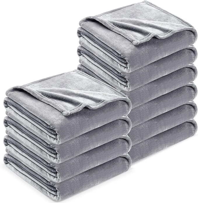 DREAMNINE Pack of 10 Soft Fuzzy Fleece Throw Blanket for Couch Sofa 50" x 60", Decorative Solid Lightweight Velvet Blankets for Chair, Cozy Accent Shaggy Plush Flannel Blanket for Bedroom, Grey