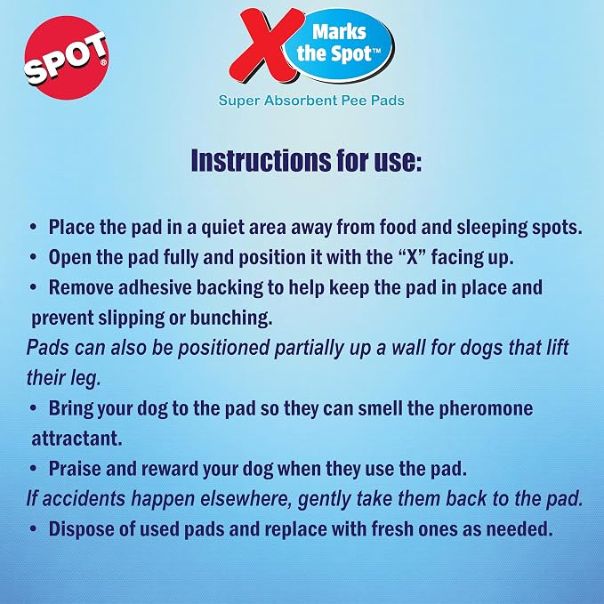 SPOT X Marks The Spot Puppy Training Pads – Extra Absorbent, Adhesive Strips, Pheromone-Enhanced Attractant for Potty Training, 22" x 22", 30-Pack