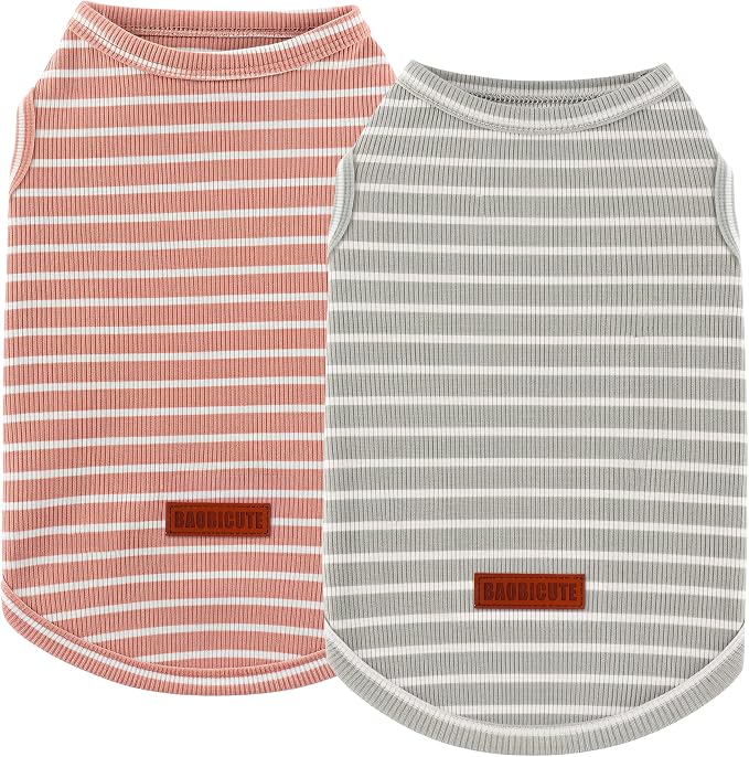 2Pack Dog Shirt Cotton Striped T-Shirts Stretchy Comfortable Pet Vest for Puppy and Cat Super Soft Dog Shirts Vest Sleeveless Breathable Basic Clothes for Small Medium Large Boy Girl Dogs