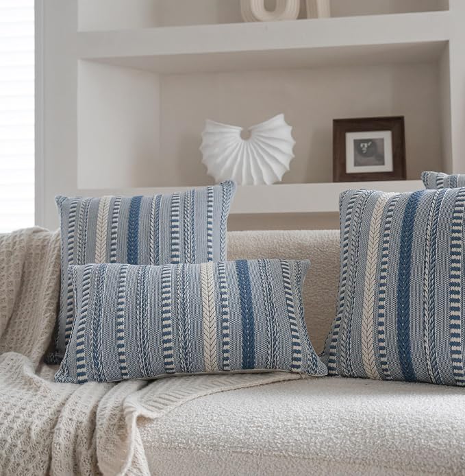 Cethom Boho Throw Pillow Covers 12x20 Inch Set of 2, Farmhouse Decorative Couch Pillow Cases, Blue Accent Pillows of Bed, Sofa Bedroom Living Room Home Decor Cushion Cover