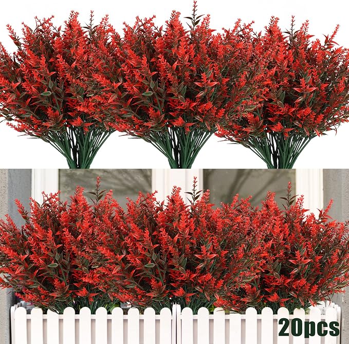 RECUTMS 20 Pack Artificial Fall Flowers No Fade Faux Greenery Autumn Plants | Fall Decor,Orange Plastic Fake Indoor Outdoor Greenery for Thanksgiving Christmas Wedding Party Home Garden Fireplace Décor
