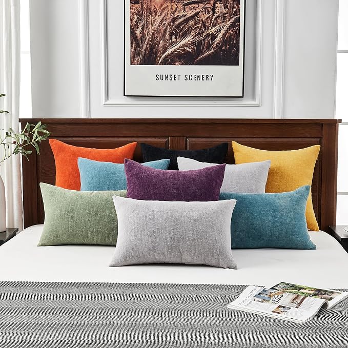 GAWAMAY Lumbar Pillow Decorative Rectangle Throw Pillow Covers 12"x20" Inch Set of 2, Super Soft Chenille Fall Pillowcase for Living Room Bedroom Sofa Couch Cushion Cover Purple 30x50cm (ONLY Covers)
