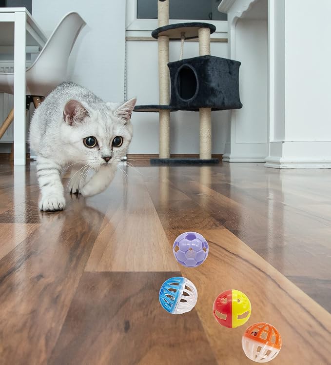 Fashion's Talk 12PCS Value Pack Plastic Ball Cat Toys Lattice Balls with Bell Jingle Kitten Toy,Gift Box 1.5" 6 Styles (Pack of 3)