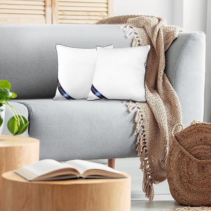 Utopia Bedding 12x12 Throw Pillow Inserts, Decorative Pillows, Pack of 2 | Piping Throw Pillows, Plush & Supportive, Aesthetic Cushion Sham Stuffer for Sofa, Office, Couch & Bed, Set of 2, White