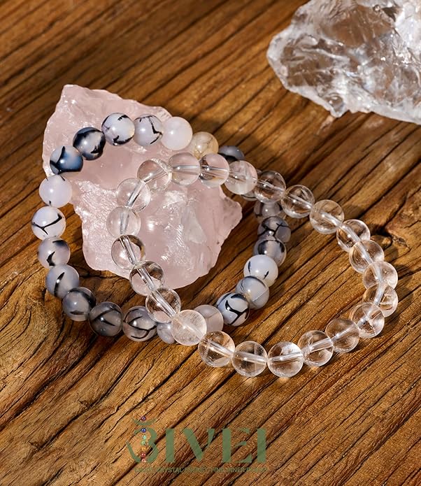 Bivei Natural Gemstone Semi Precious Healing Crystals Handmade Stretchy Round Beads Bracelet,Stocking Stuffers for Women Enhance Positive Energy