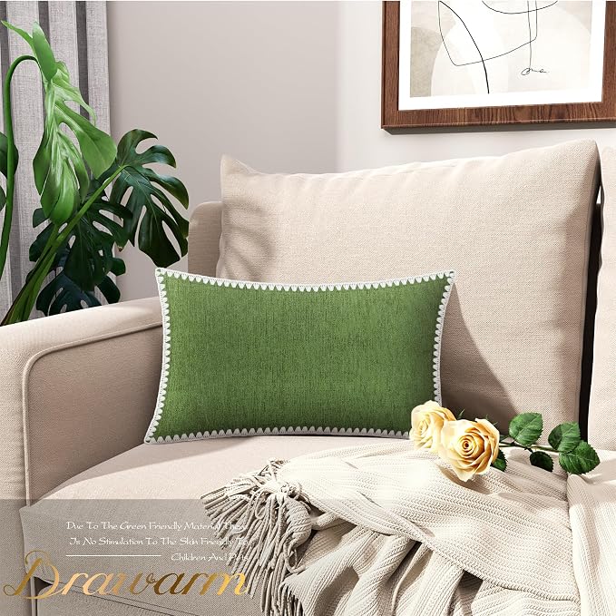 BRAWARM Chenille Throw Pillow Covers 12x20 Inches, Forest Green, 2 Pack | Decorative Lumbar Pillow Covers with Shell Edge, Soft Cushion Cases for Sofa Bed Living Room Home Farmhouse (No Insert)