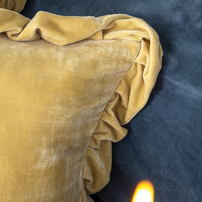 GLORY SEASON Velvet Throw Pillow Cover Soft Decorative Luxurious Solid Square Cushion Case for Sofa Couch Bedroom Farmhouse,Pack of 2, 18 x 18 Inches, Butter Yellow