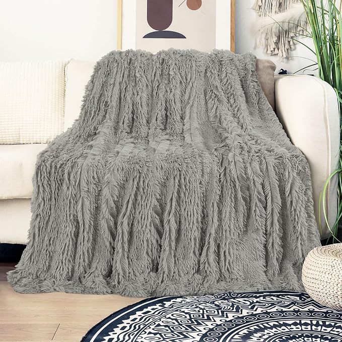 Decorative Extra Soft Faux Fur Blanket Twin Size 70" x 78",Solid Reversible Fuzzy Fluffy Cozy Plush Fleece Comfy Microfiber Blanket for Couch Sofa Bed,Quiet Grey