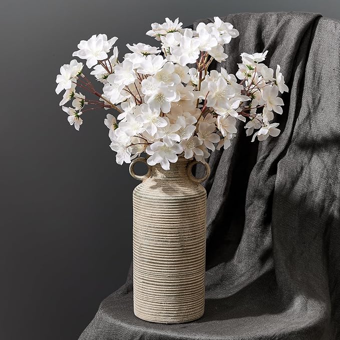Vaseking Ceramic Rustic Vase with 2 Round Handles, Antique Farmhouse Flower Vase, Vintage Terracotta Vases for Home Decor, Wedding, Living Room, Table, Shelf Decor - 10.2 Inch Tall, Terra