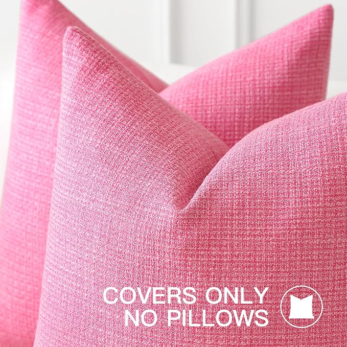 OTOSTAR Linen Throw Pillow Cover Set of 1 Decorative Square Pillowcases Cushion Covers 20x20 Inch for Home Decor Sofa Bedroom Car 50 x 50CM Rose Pink