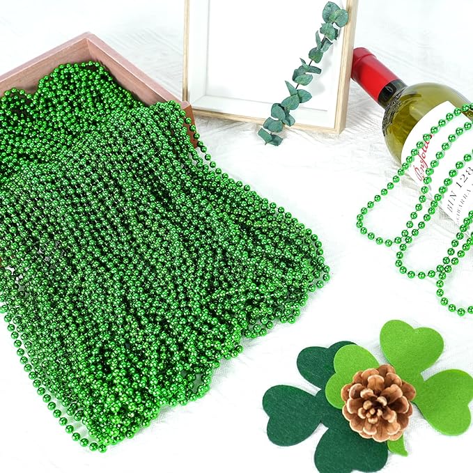 SHAOQINLIN 12 PCS St. Patricks Day Bead Necklace, 33" Green Mardi Gras Beads Christmas Necklaces Irish Saint Patrick's Necklaces for St. Patricks Day Mardi Gras Parade Throws Birthday Party Favors