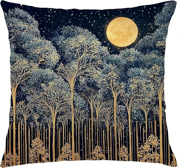 Rustic William Morris Night Forest Green Moon Decor Pillow Covers 18x18,Vintage Botanical Nature Landscape Decorative Throw Pillow Covers for Home Bedroom Living Room