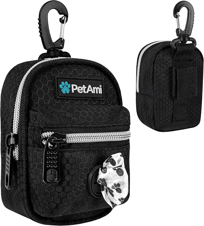 PetAmi Dog Poop Bag Holder for Leash, Waste Bag Dispenser Pet Pouch, Black